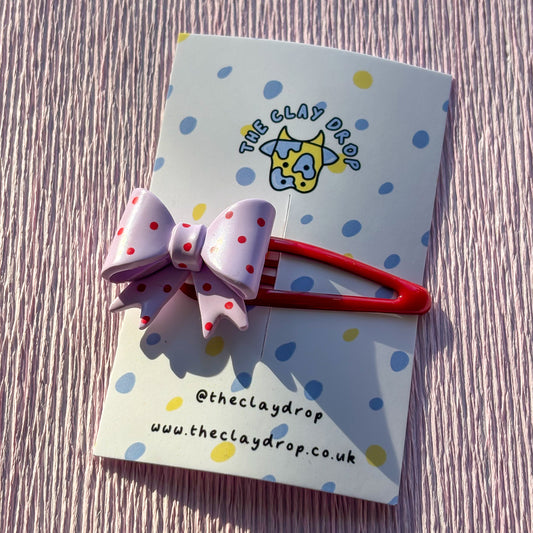 Bow Single Hair Clip - Lilac & Red