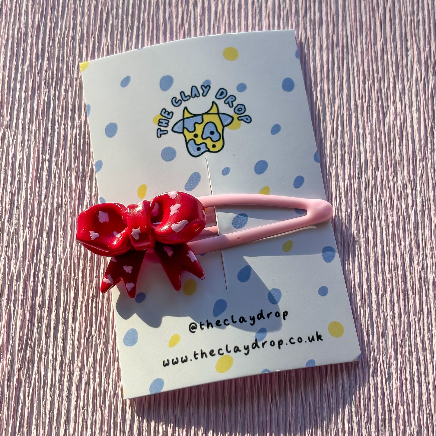 Bow Single Hair Clip - Red & Pink