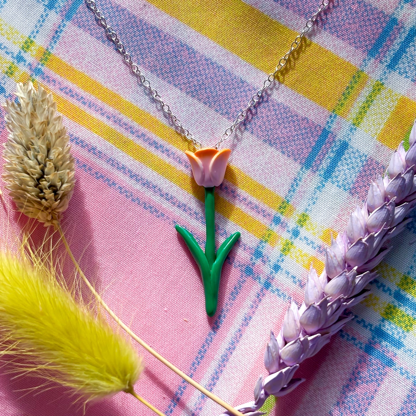 Pink - Orange Rose Necklace