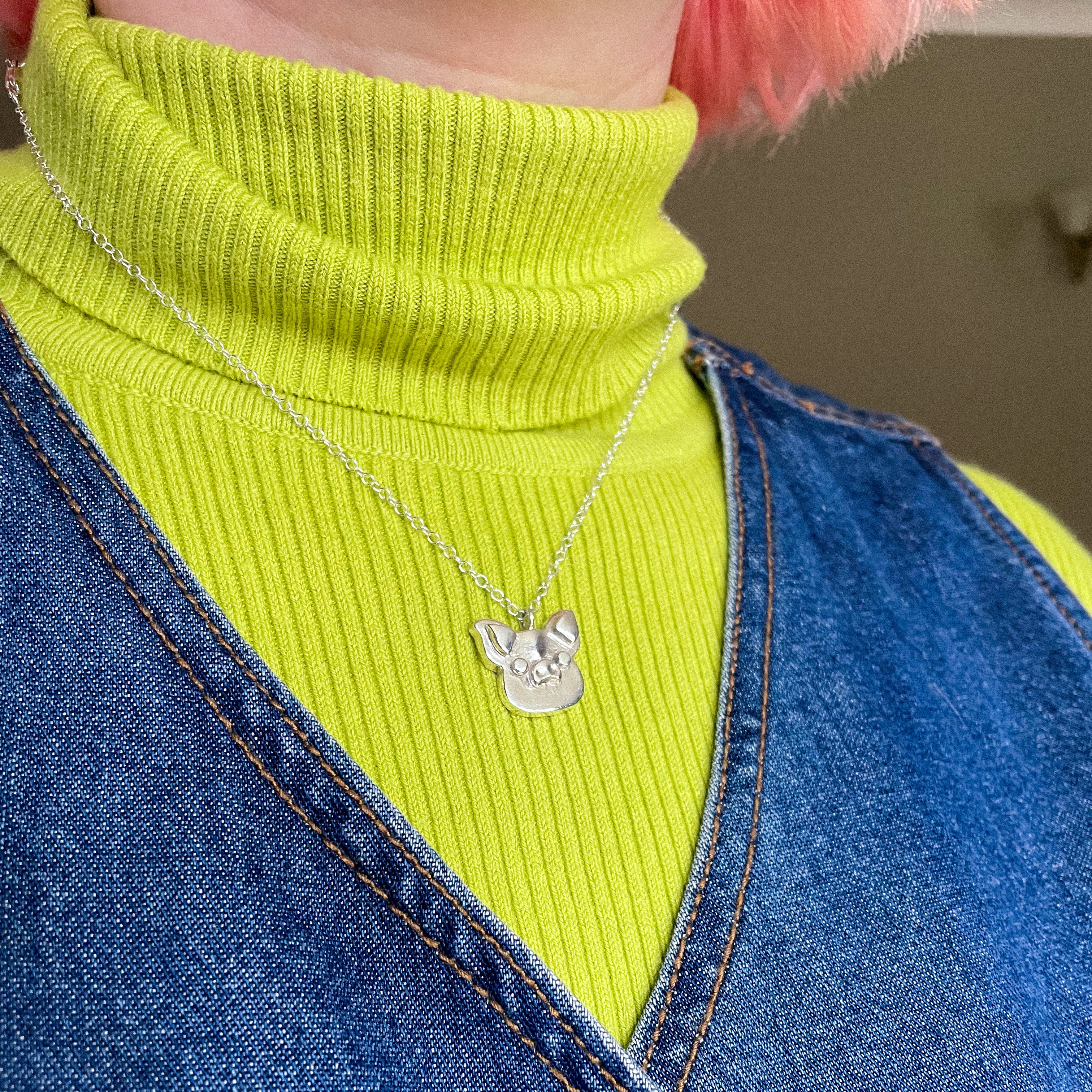 Fine Silver Pig Necklace (Small)