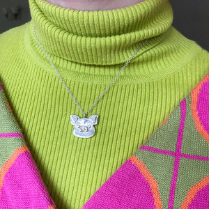 Fine Silver Pig Necklace (Medium)
