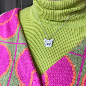 Fine Silver Pig Necklace (Medium)