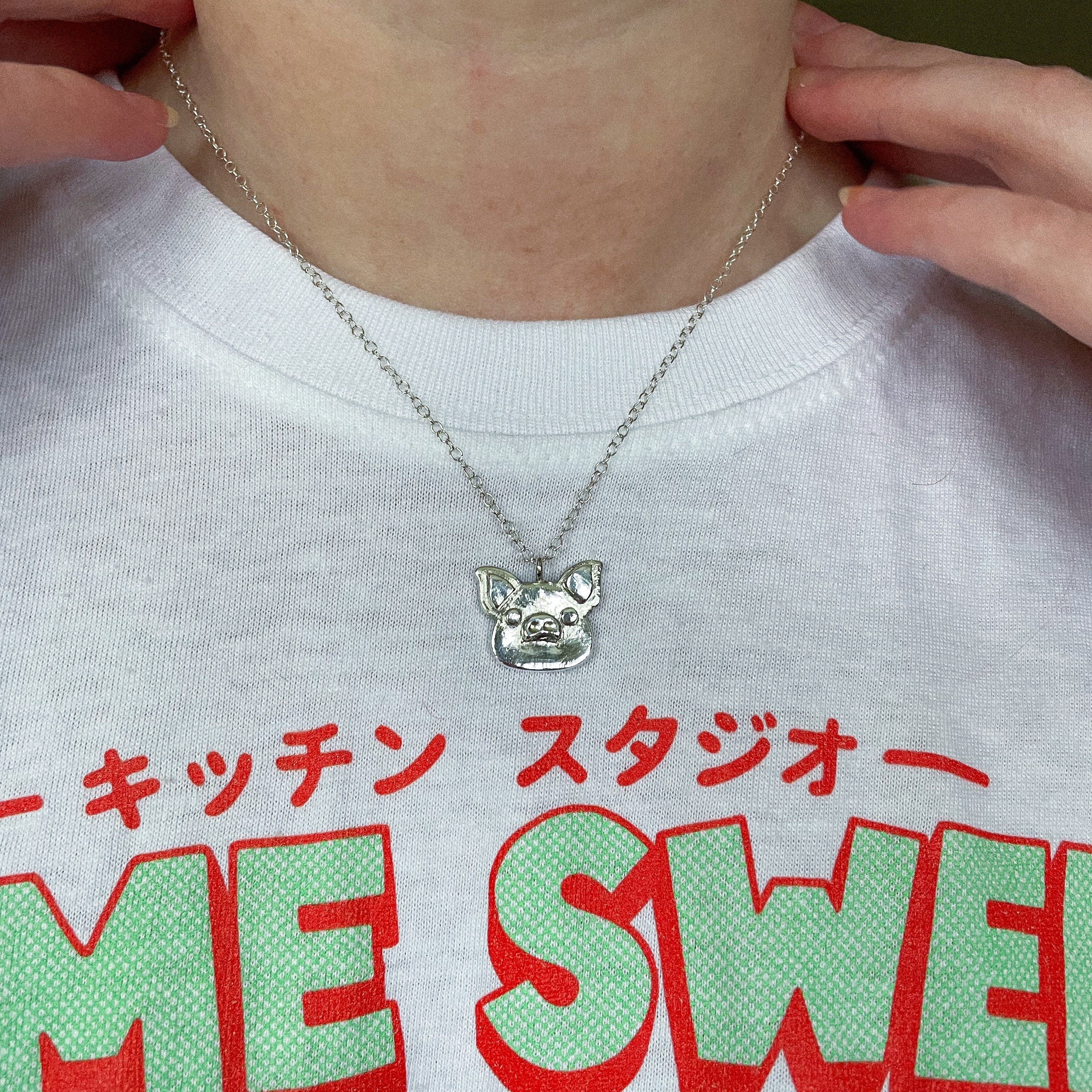 Fine Silver Pig Necklace (Small)