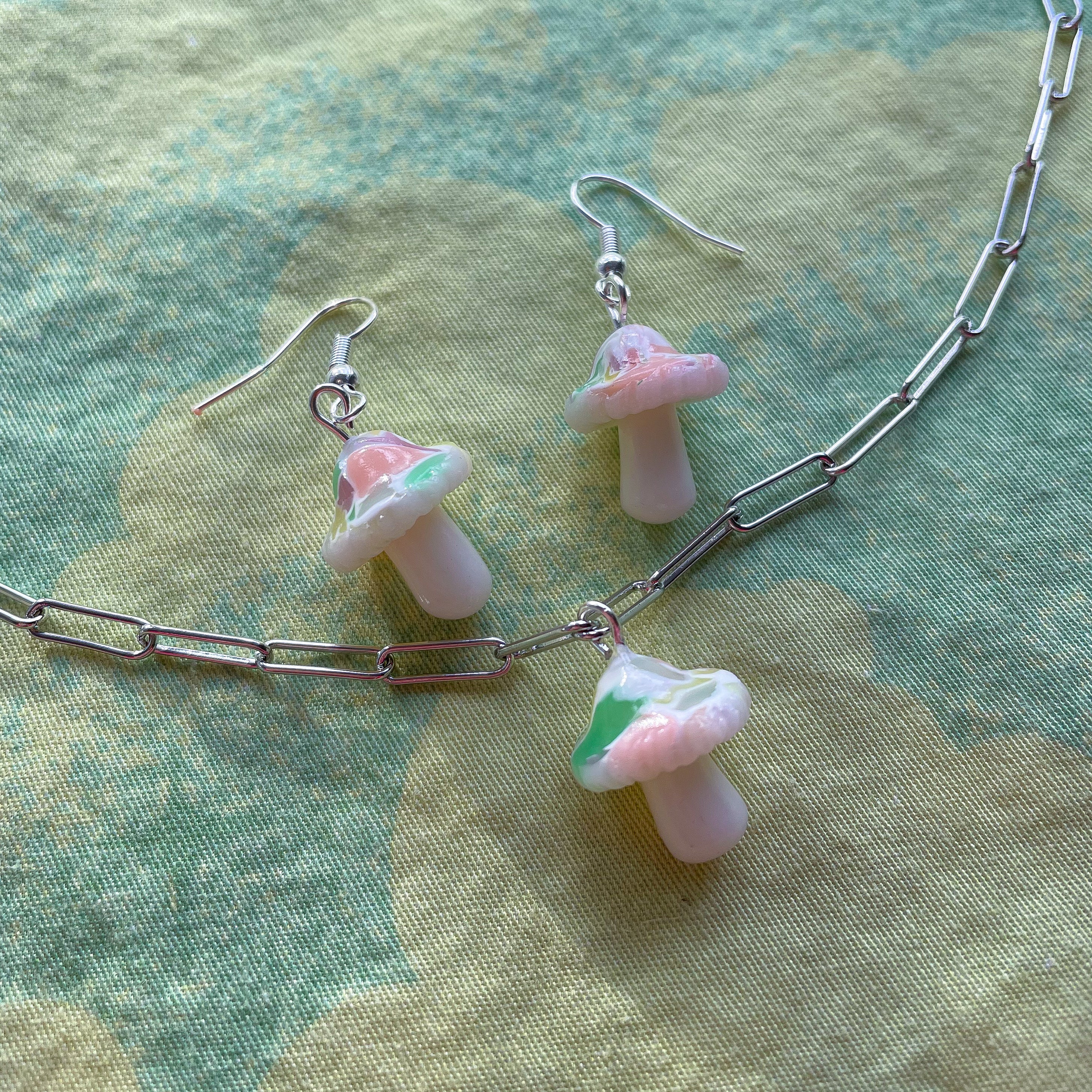 Mottled Mushrooms - Earrings and Necklace Combo