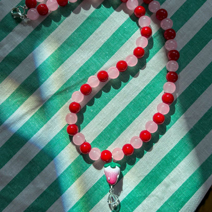 Pink + Red Strawberry Necklace
