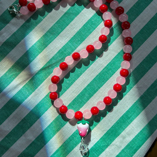 Pink + Red Strawberry Necklace