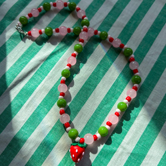 Pink + Green Strawberry Necklace