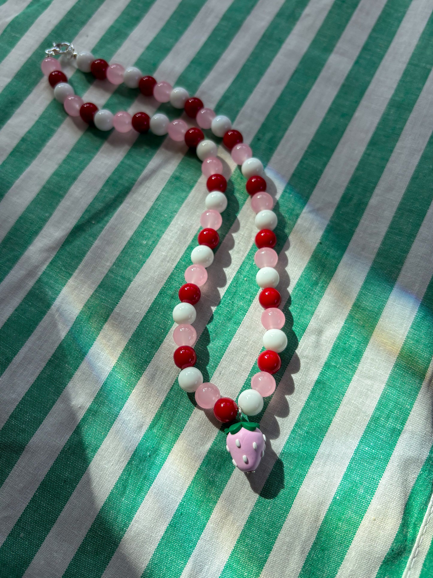 Pink, White + Red Strawberry Necklace
