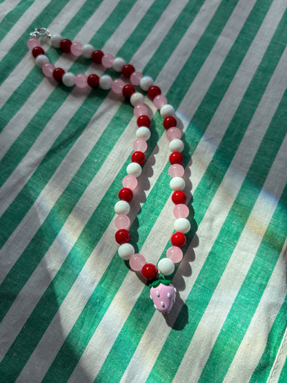 Pink, White + Red Strawberry Necklace