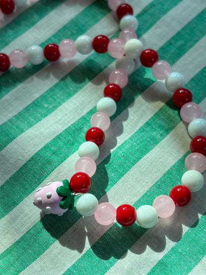Pink, White + Red Strawberry Necklace