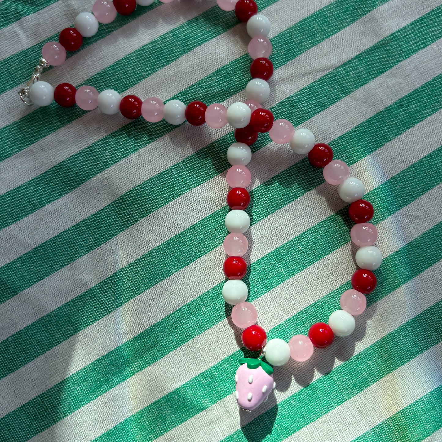 Pink, White + Red Strawberry Necklace