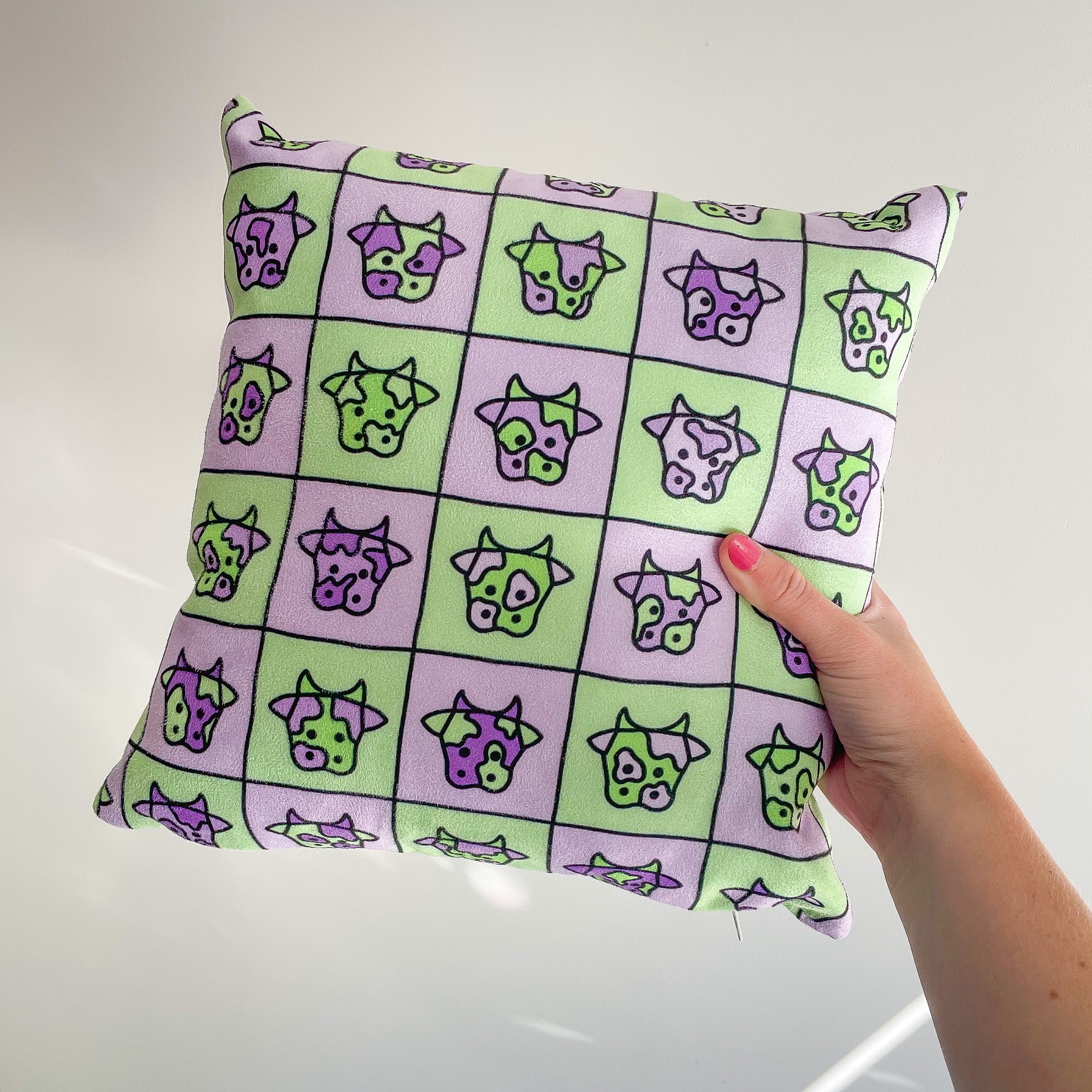 Cosmic Cow Cushion: Green & Lilac *MADE-TO-ORDER*