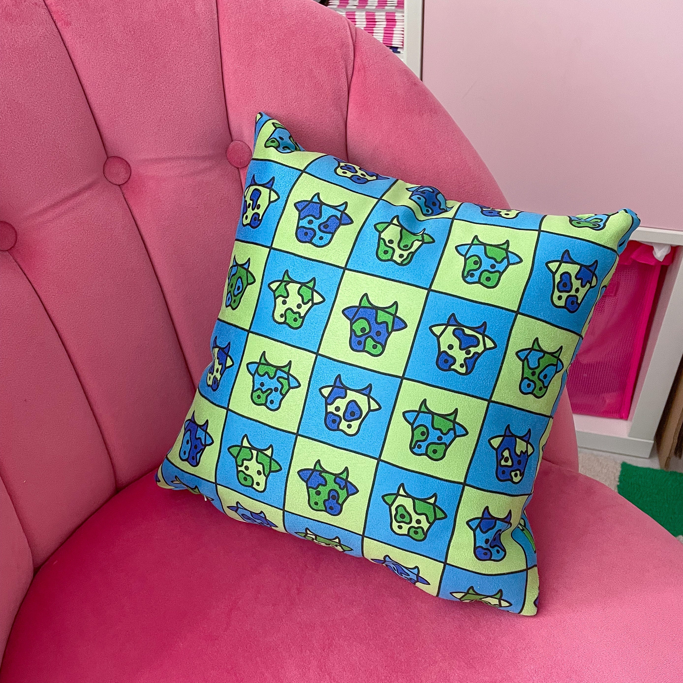 Cosmic Cow Cushion: Green & Blue *MADE-TO-ORDER*
