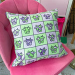 Load image into Gallery viewer, Cosmic Cow Cushion: Green &amp; Lilac *MADE-TO-ORDER*
