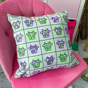 Cosmic Cow Cushion: Green & Lilac *MADE-TO-ORDER*