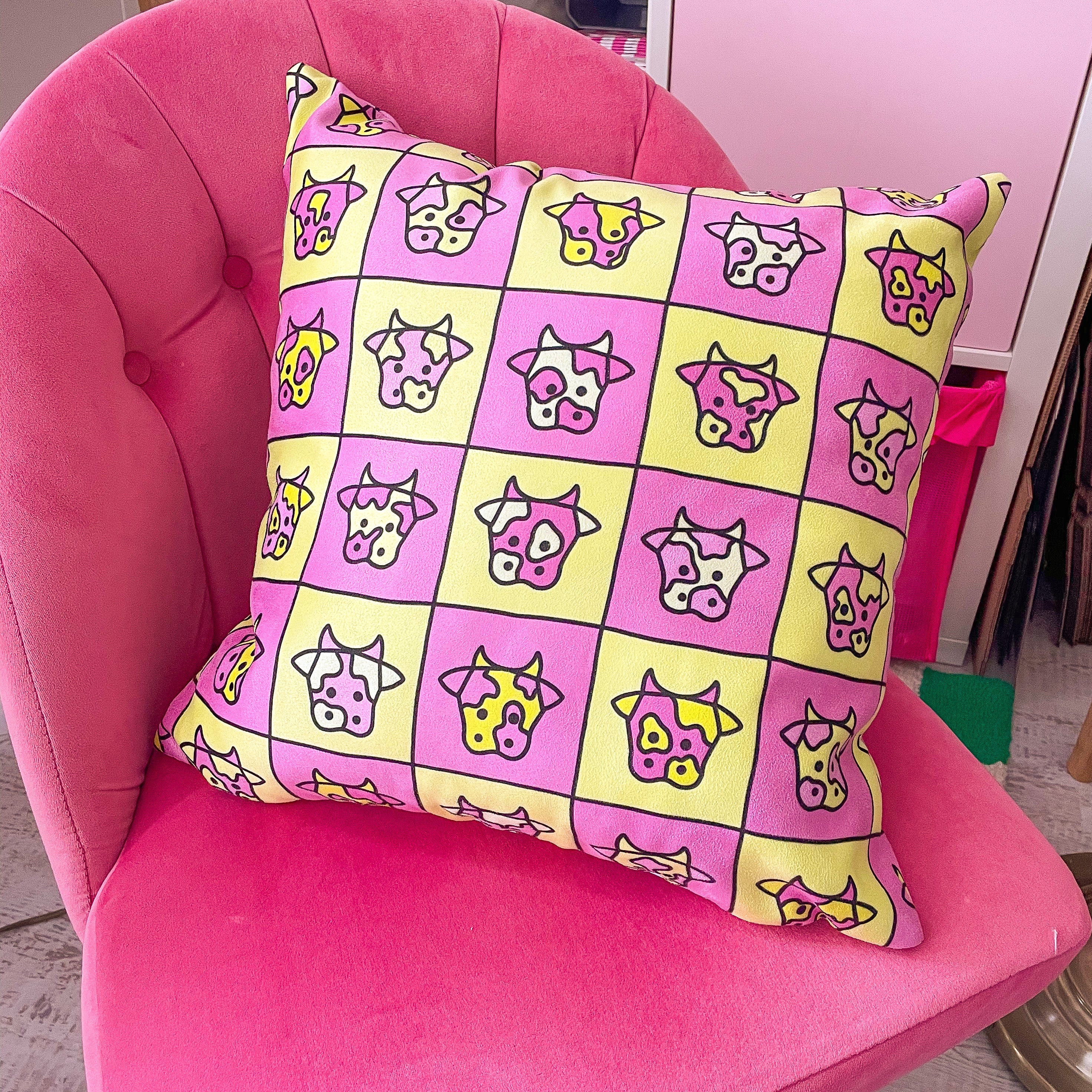 Cosmic Cow Cushion: Pink & Yellow *MADE-TO-ORDER*